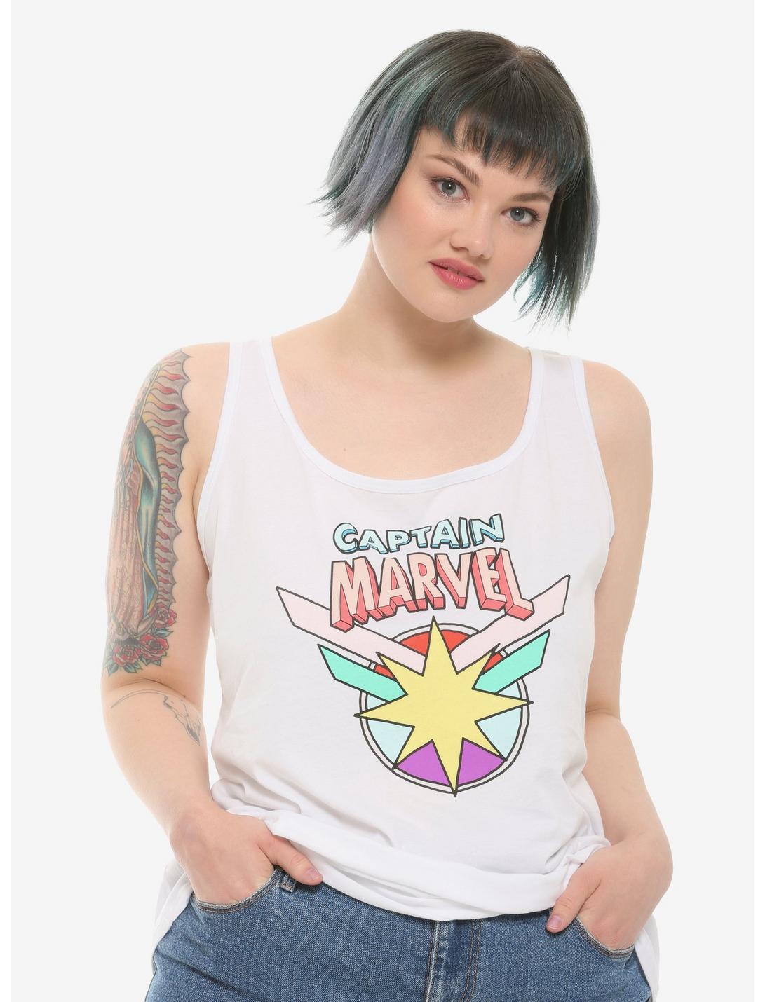 Marvel Captain Marvel Pastel Logo Girls Tank Top Plus Size, MULTI, hi-res