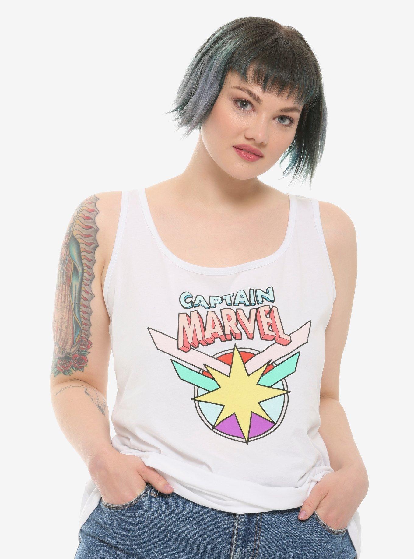 Marvel Captain Marvel Pastel Logo Girls Tank Top Plus Size, MULTI, hi-res