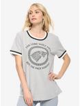 Game of Thrones Lone Wolf Women's Ringer T-Shirt - BoxLunch Exclusive, GREY, hi-res