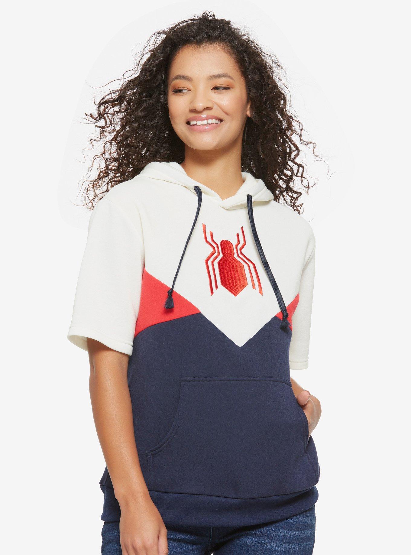 Marvel Spider-Man Colorblock Women's Short Sleeve Hoodie - BoxLunch Exclusive, MULTI, hi-res