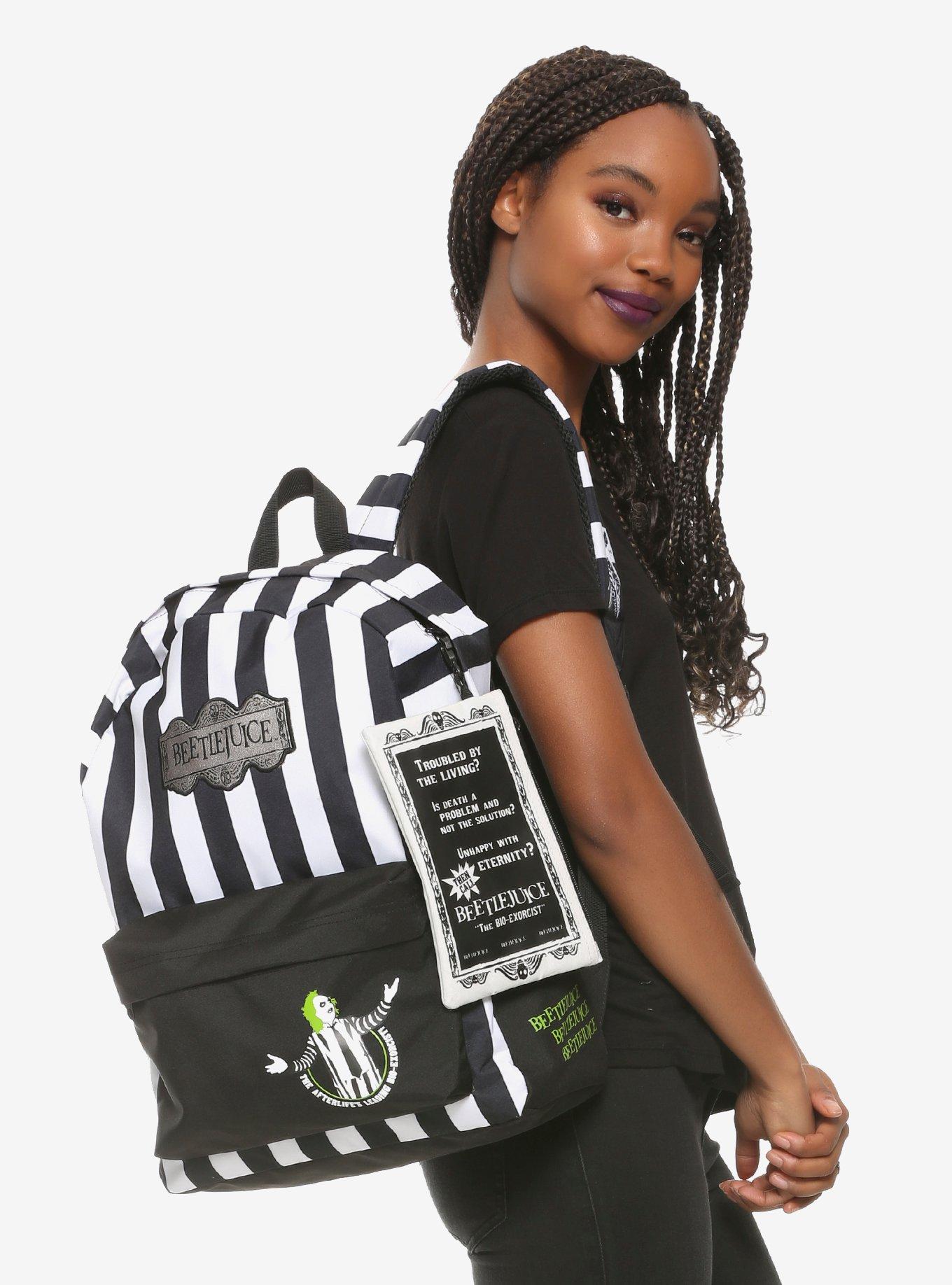 Beetlejuice Black White Striped Backpack