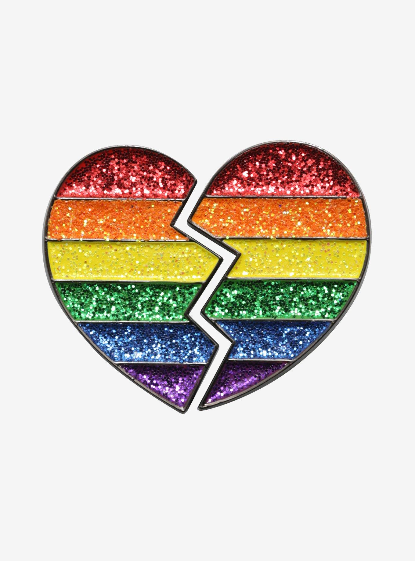 Glitter Rainbow Heart Best Friend Enamel Pin Set, , hi-res