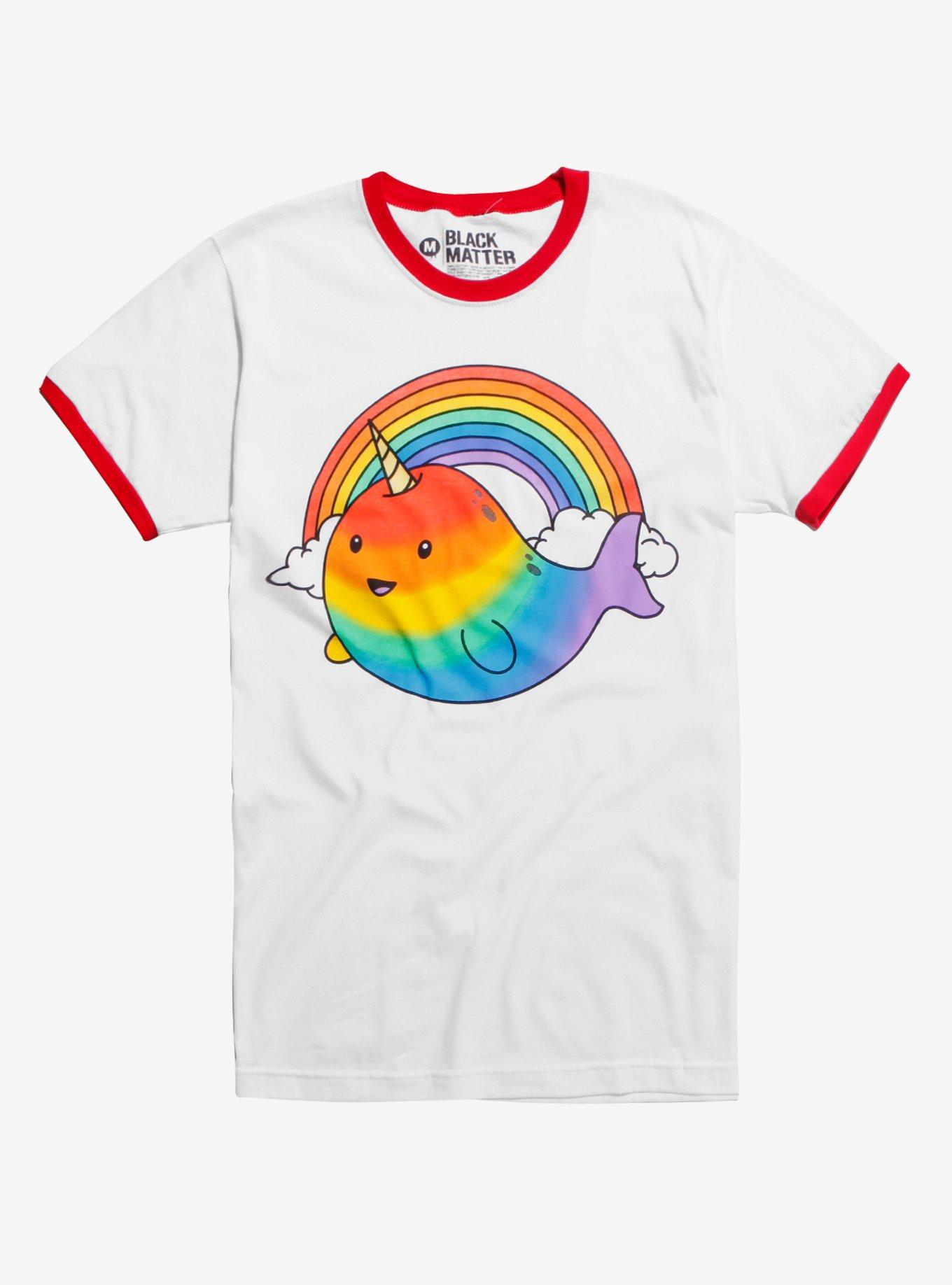 Rainbow Narwhal Ringer T-Shirt, MULTI, hi-res