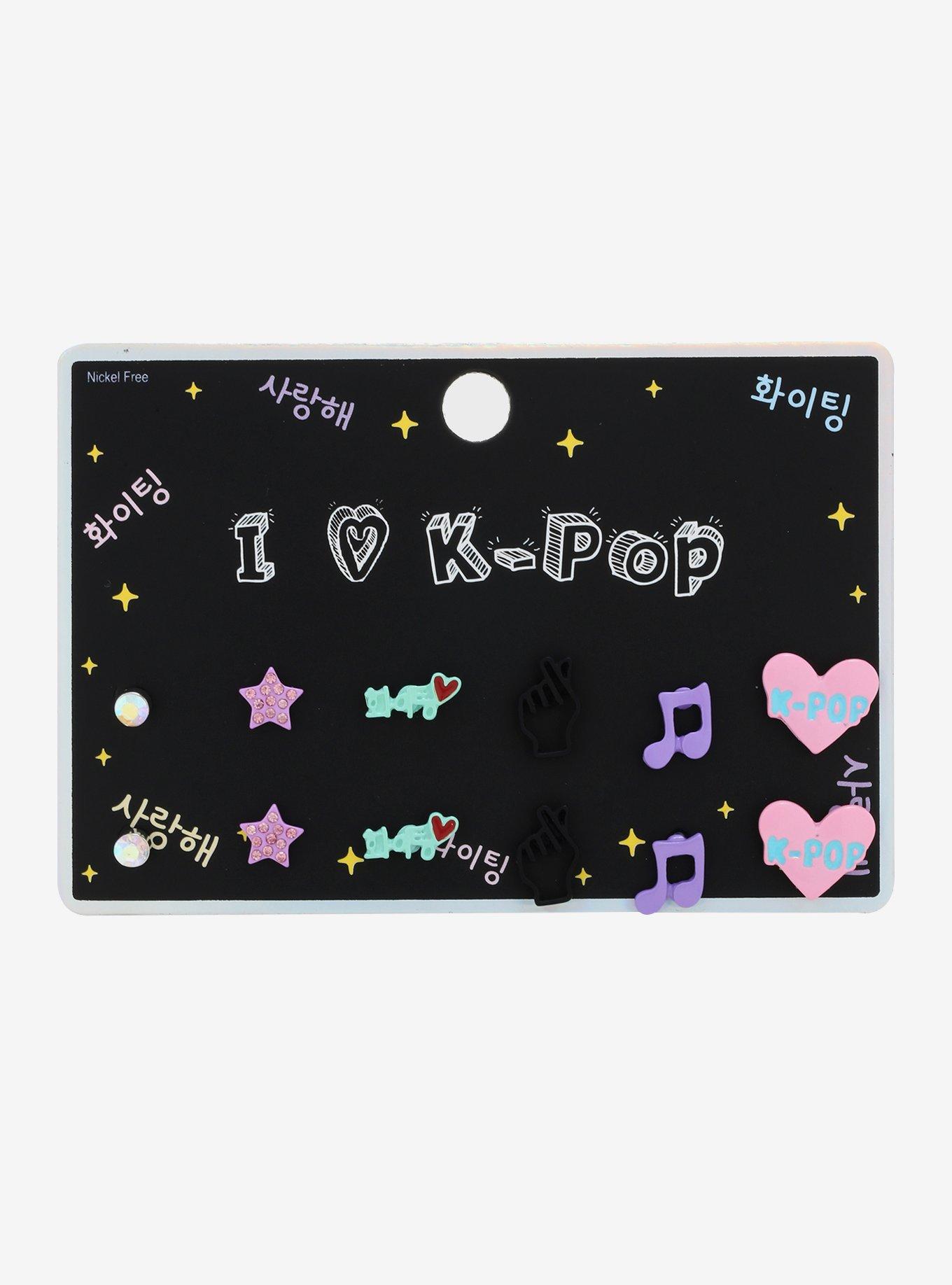 I Love K-Pop Music Characters Earring Set, , hi-res