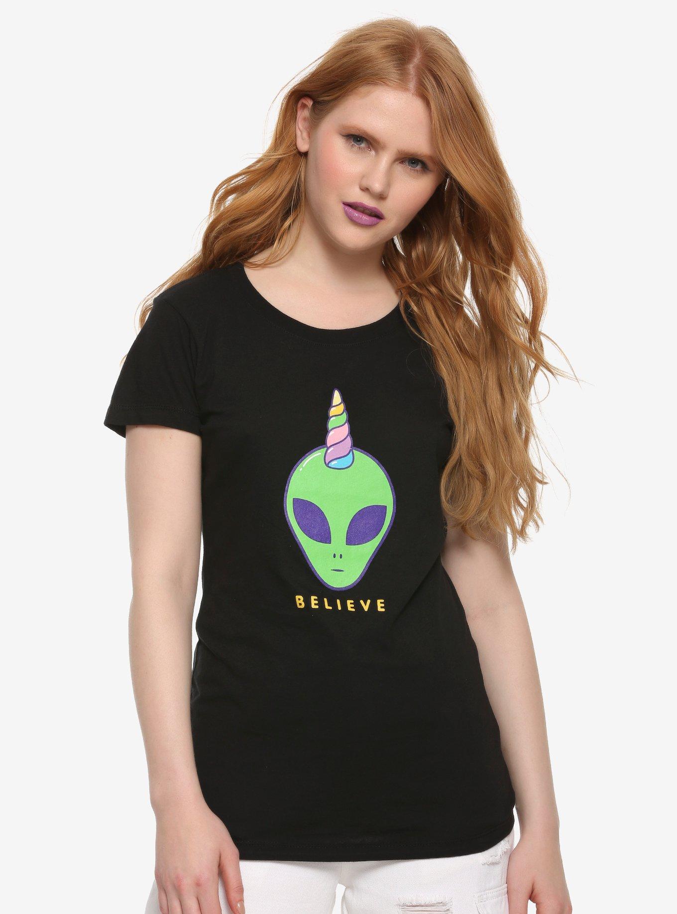 Alien Unicorn Believe Girls T-Shirt, BLACK, hi-res