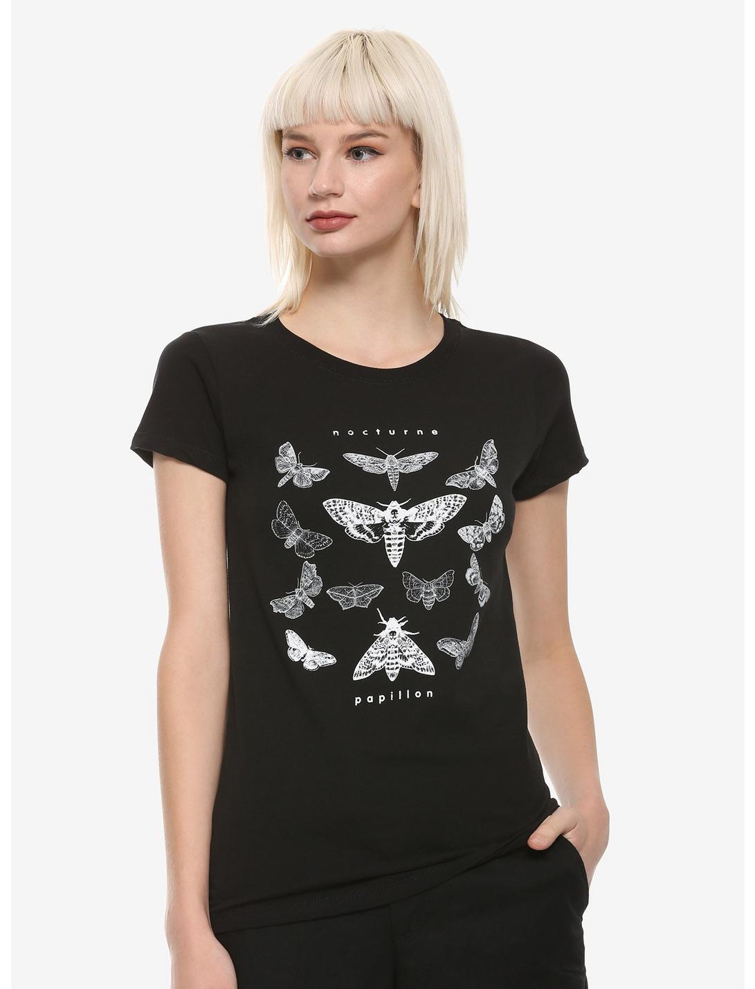 Nocturne Papillon Moth Girls T-Shirt, BLACK, hi-res