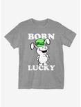 St. Patrick's Day Born Lucky T-Shirt, HEATHER GREY, hi-res