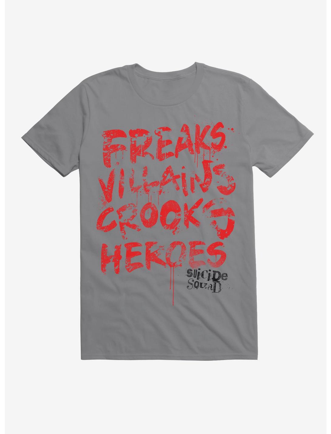 DC Comics Suicide Squad Freaks Villains Crooks Heroes T-Shirt, STORM GREY, hi-res