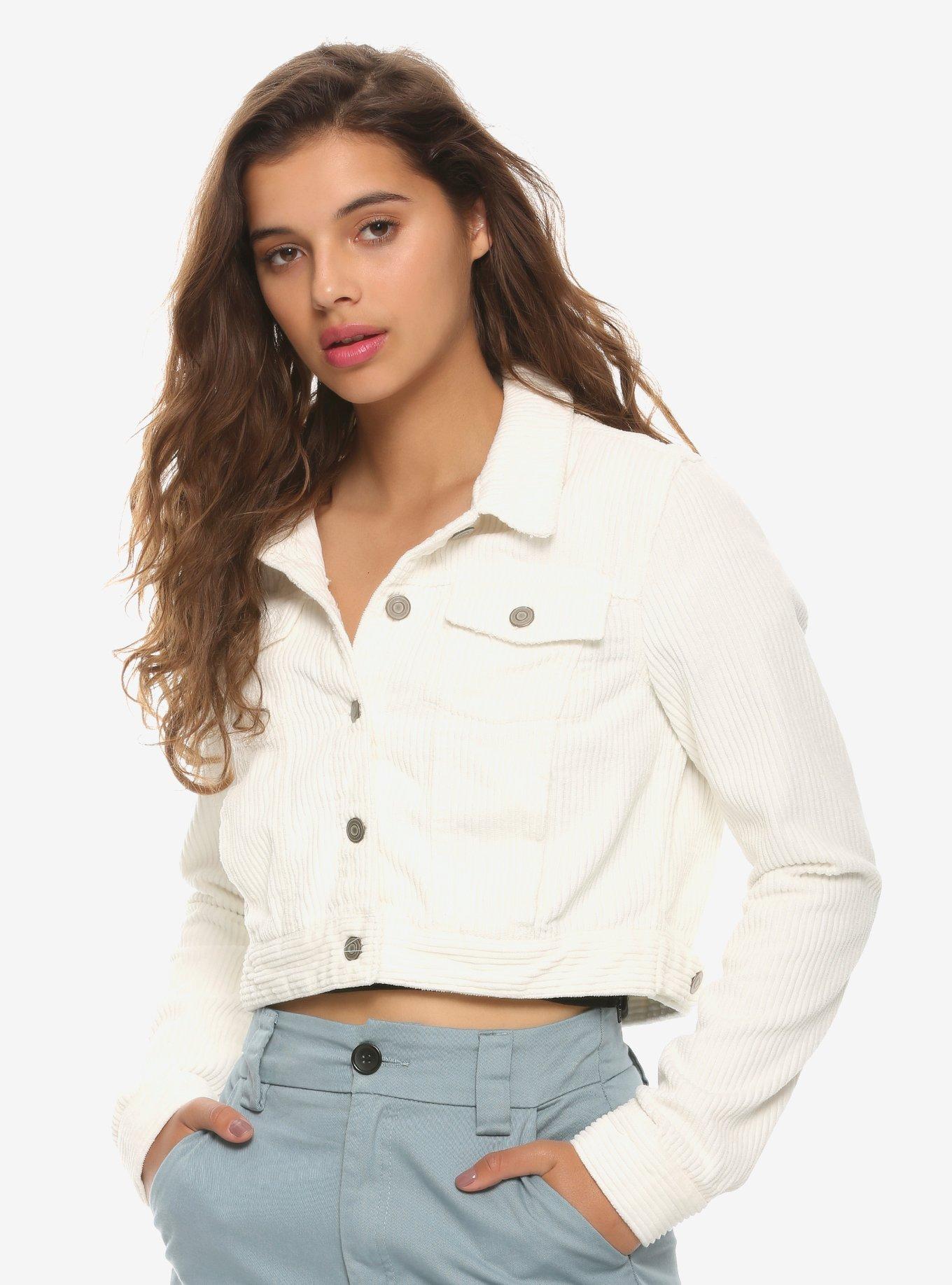 Cream Crop Girls Corduroy Jacket, OFF WHITE, hi-res