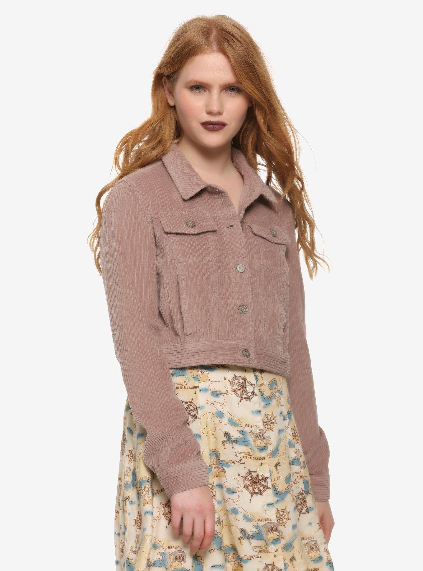 Mauve Crop Girls Corduroy Jacket, MAUVE, hi-res