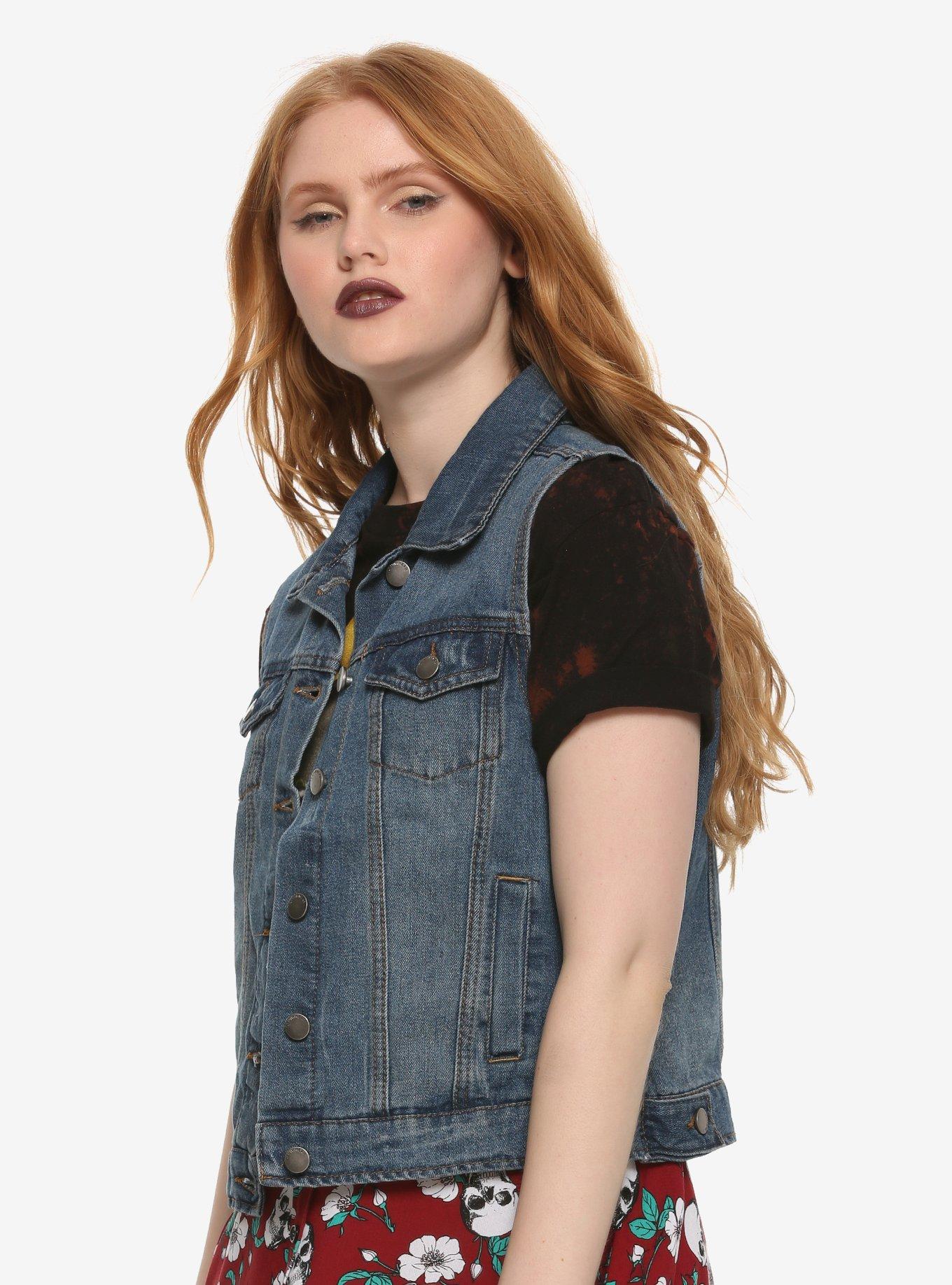 Medium Wash Denim Vest with Pockets, DARK WASH, hi-res