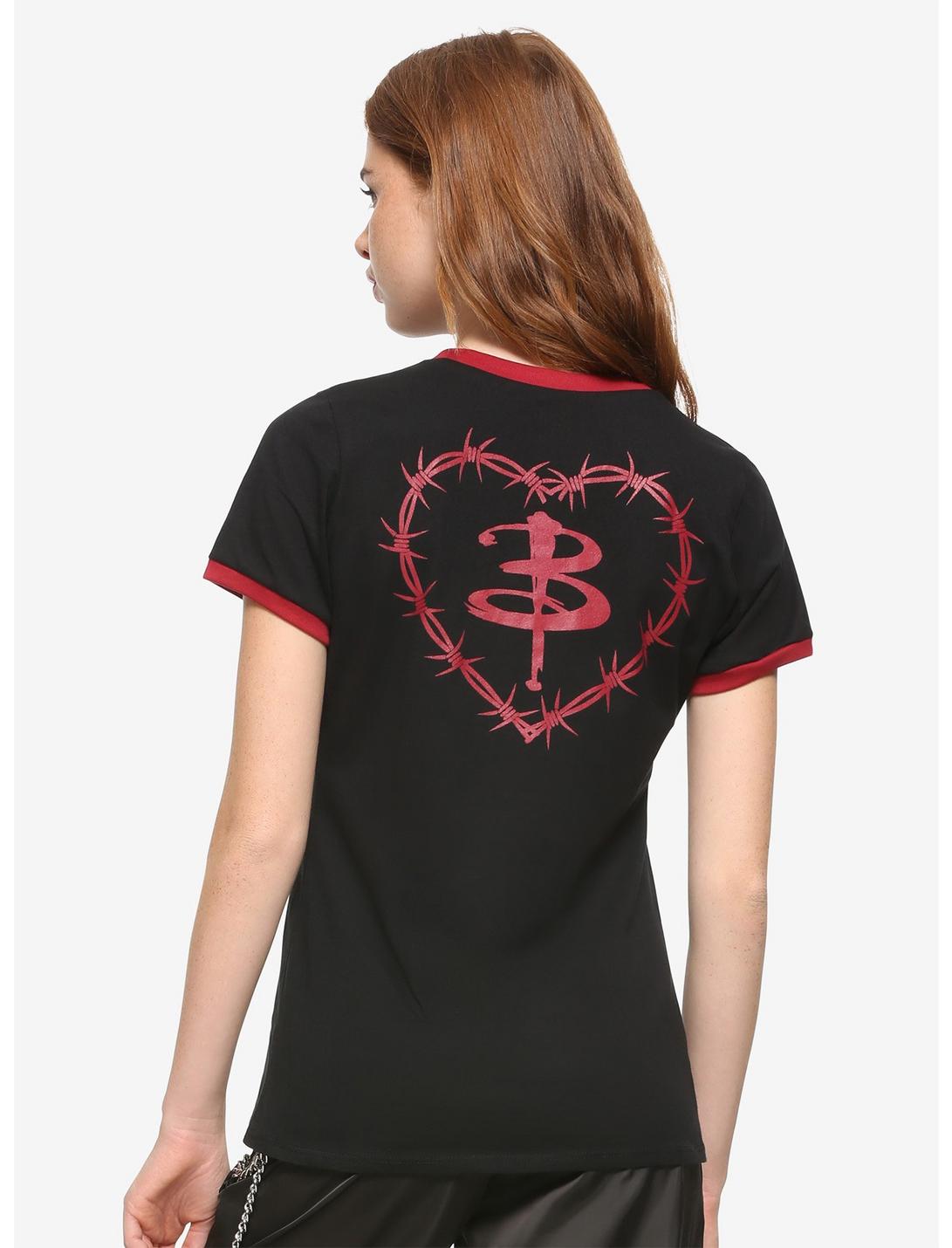 Buffy The Vampire Slayer Barbed Logo Girls Ringer T-Shirt, RED, hi-res