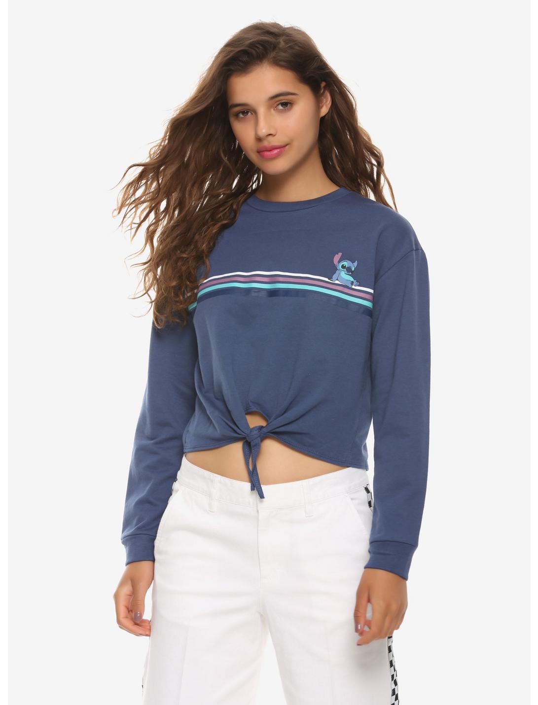 Disney Lilo & Stitch Tie-Front Girls Crop Sweatshirt, BLUE, hi-res