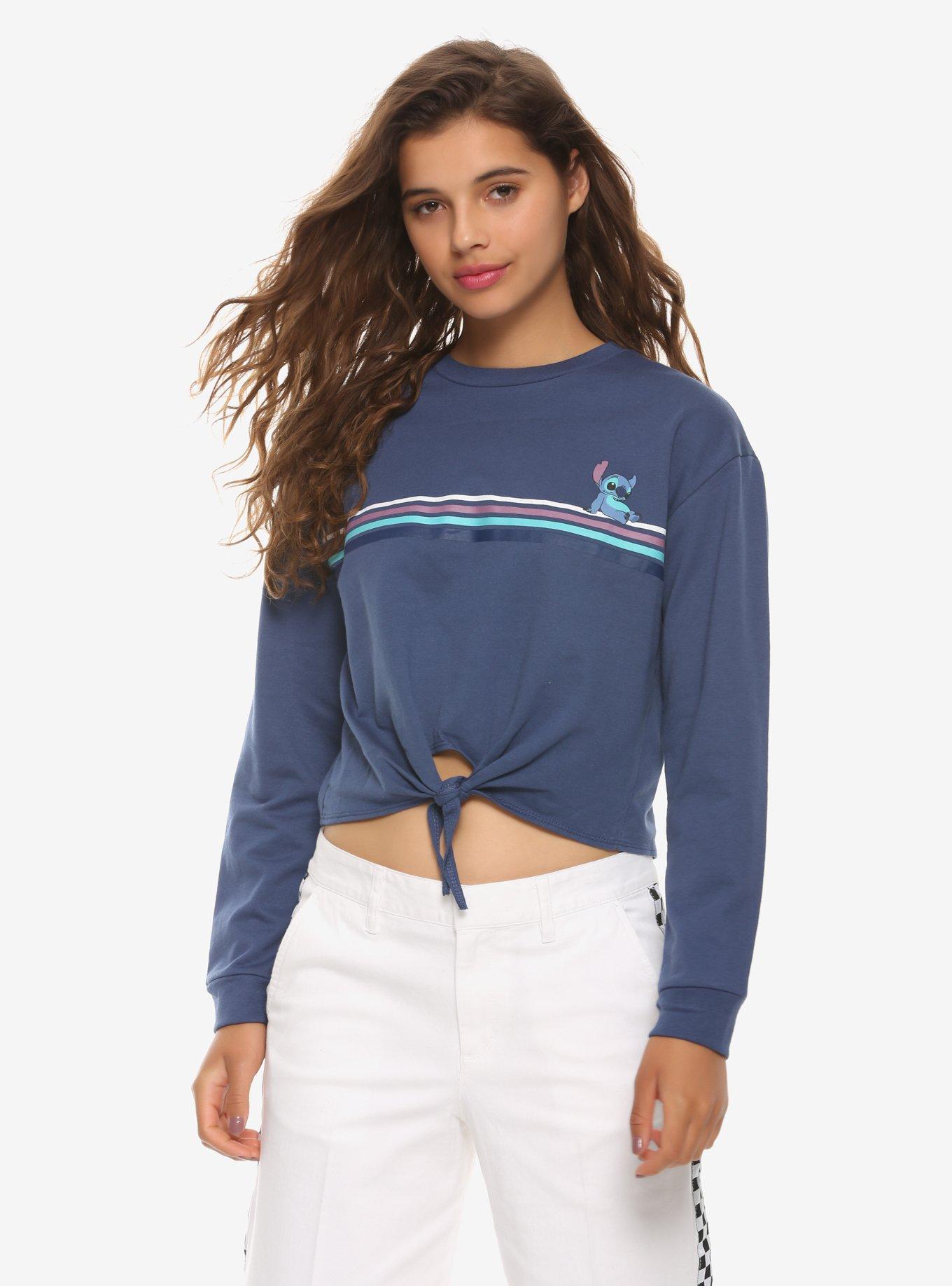 Disney Lilo & Stitch Tie-Front Girls Crop Sweatshirt, BLUE, hi-res