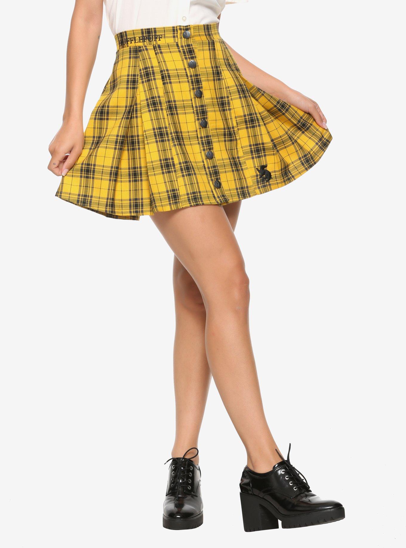 Harry Potter Hufflepuff Pleated Plaid Skirt, PLAID - YELLOW, hi-res