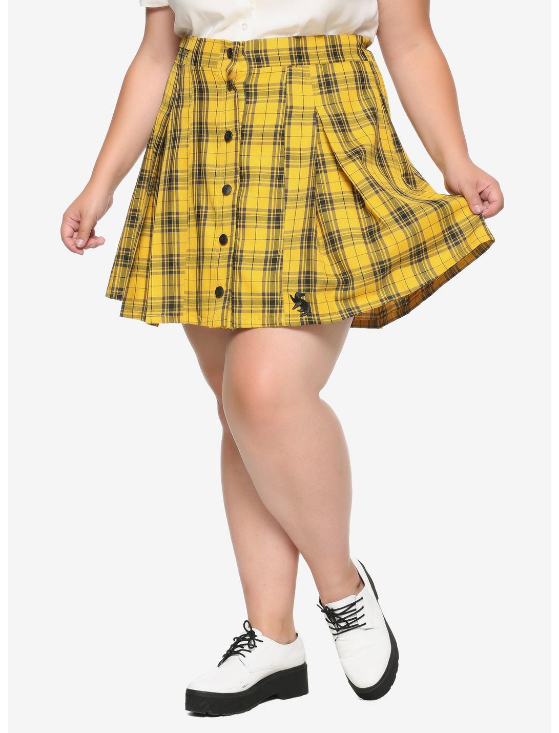 Harry Potter Hufflepuff Pleated Plaid Skirt Plus Size, PLAID - YELLOW, hi-res