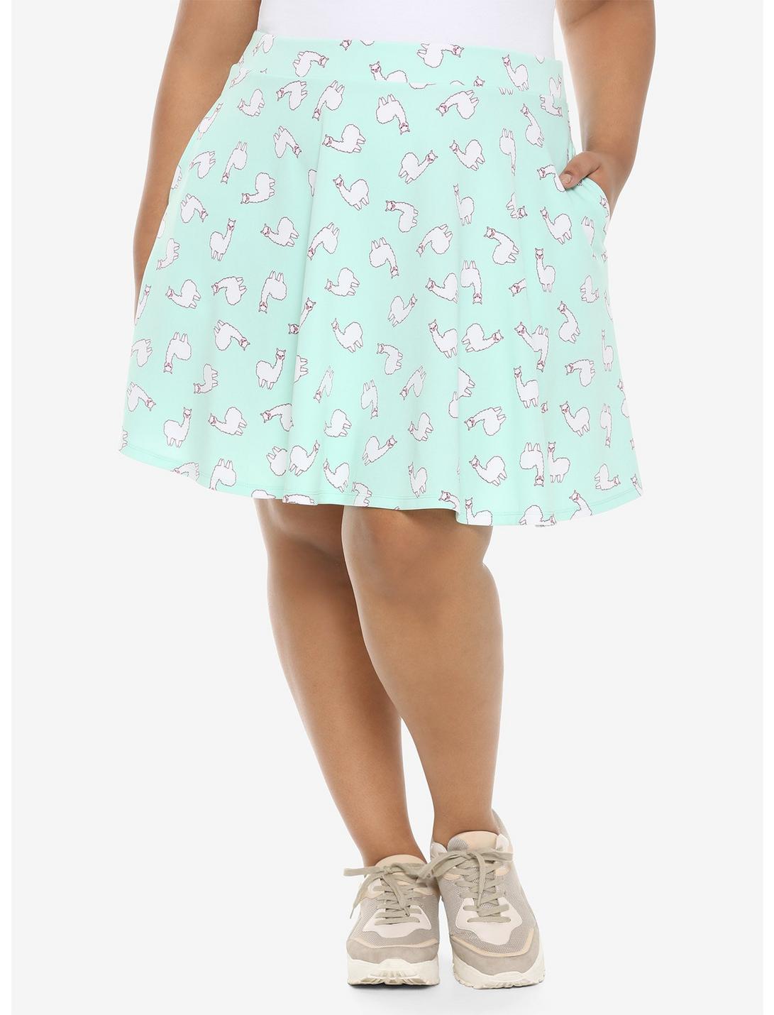 Alpaca Mint Skater Skirt Plus Size, MULTI, hi-res