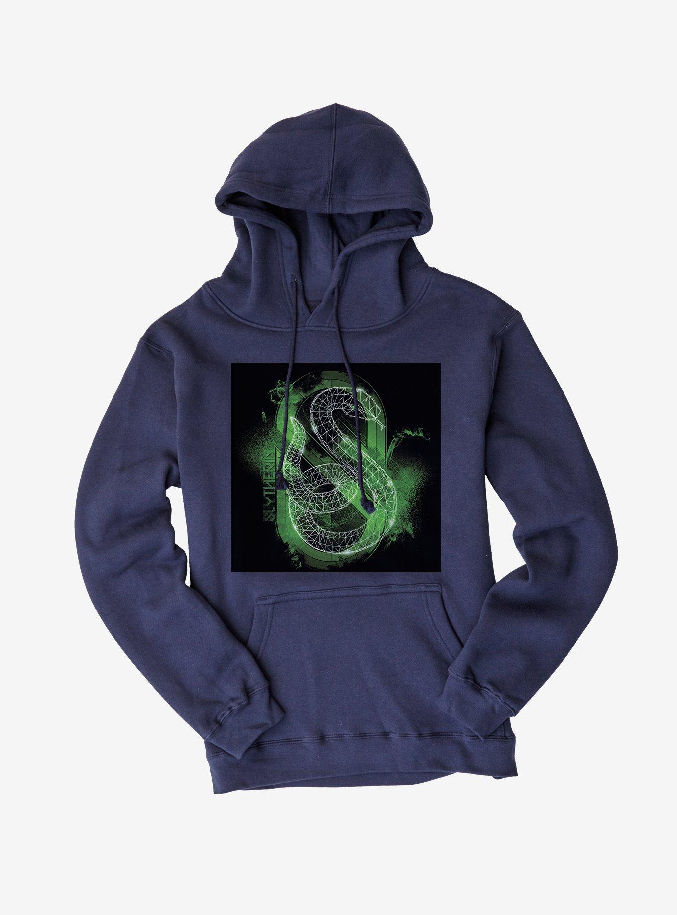 Harry Potter Slytherin Logo Outline Navy Blue Hoodie, , hi-res