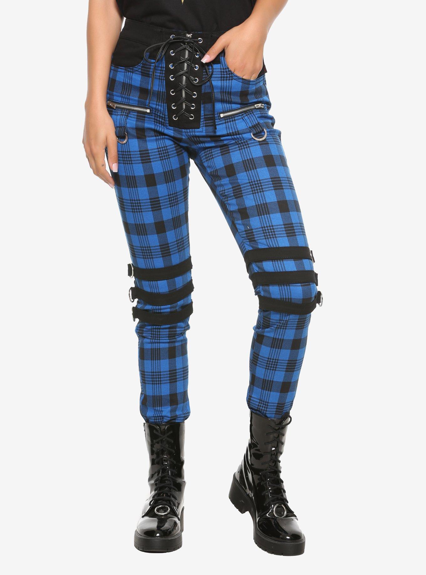 Royal Bones By Tripp Purple Plaid Strap Pants