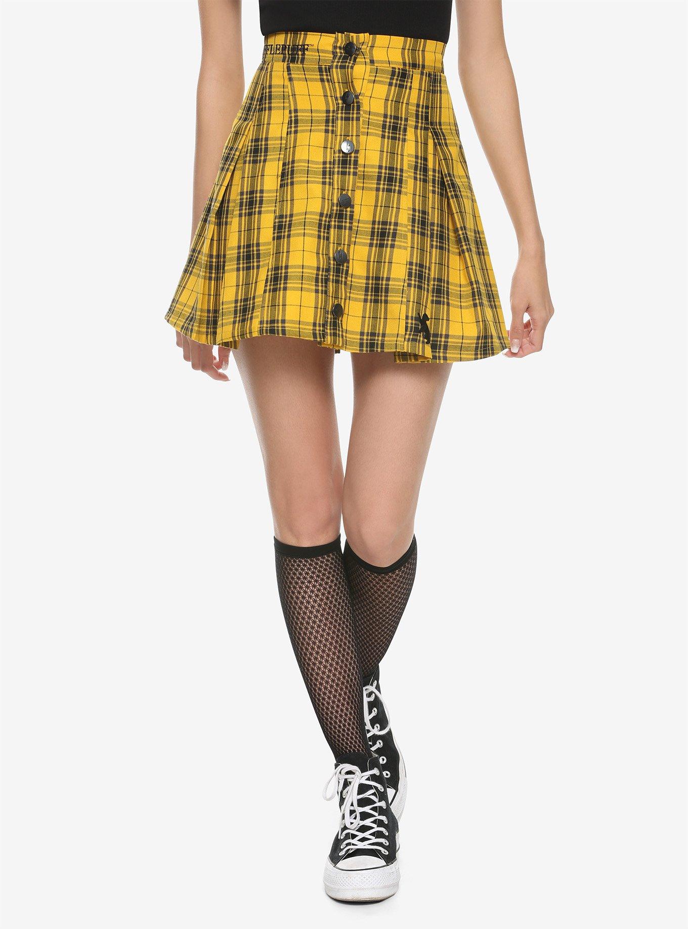 Harry Potter Hufflepuff Pleated Plaid Skirt, PLAID - YELLOW, hi-res