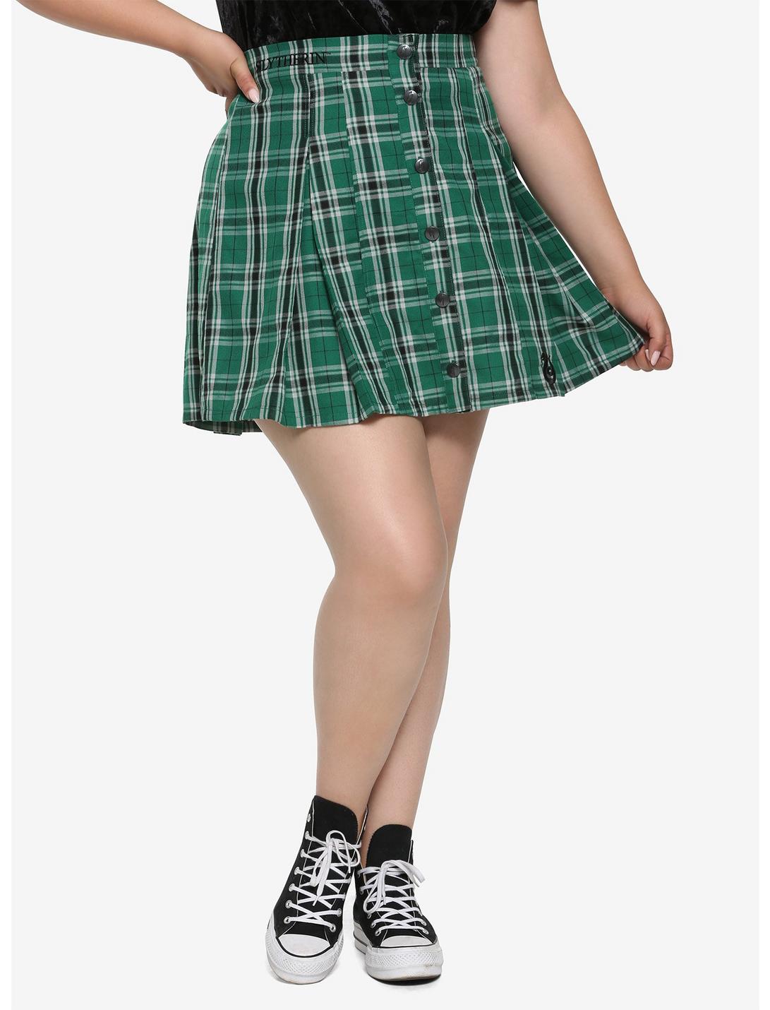 Harry Potter Slytherin Pleated Plaid Skirt Plus Size, PLAID - GREEN, hi-res