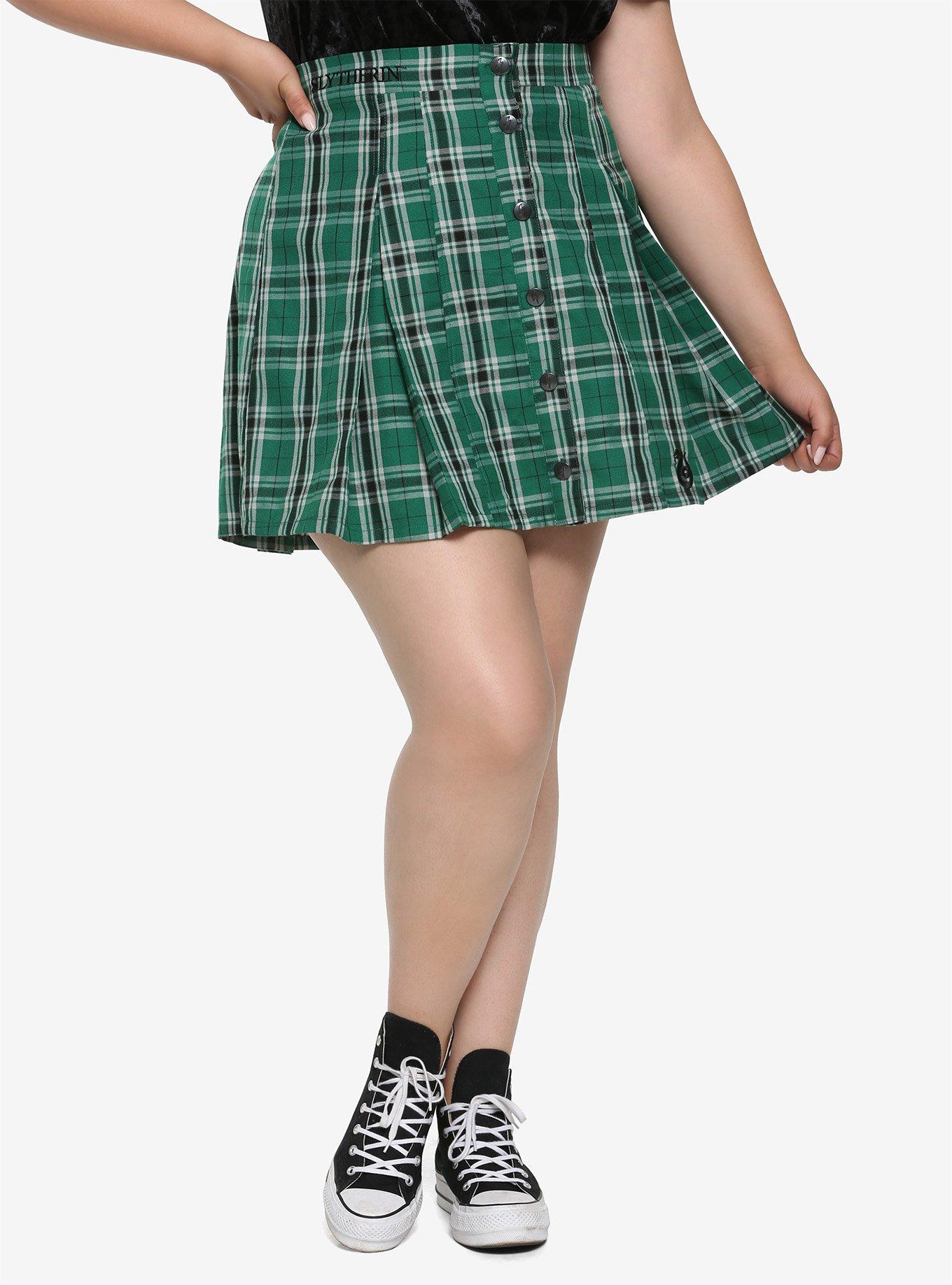 Harry Potter Slytherin Pleated Plaid Skirt Plus Size, PLAID - GREEN, hi-res