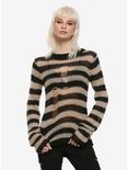 Royal Bones By Tripp Black & Cream Distressed Stripe Girls Sweater, CREAM, hi-res