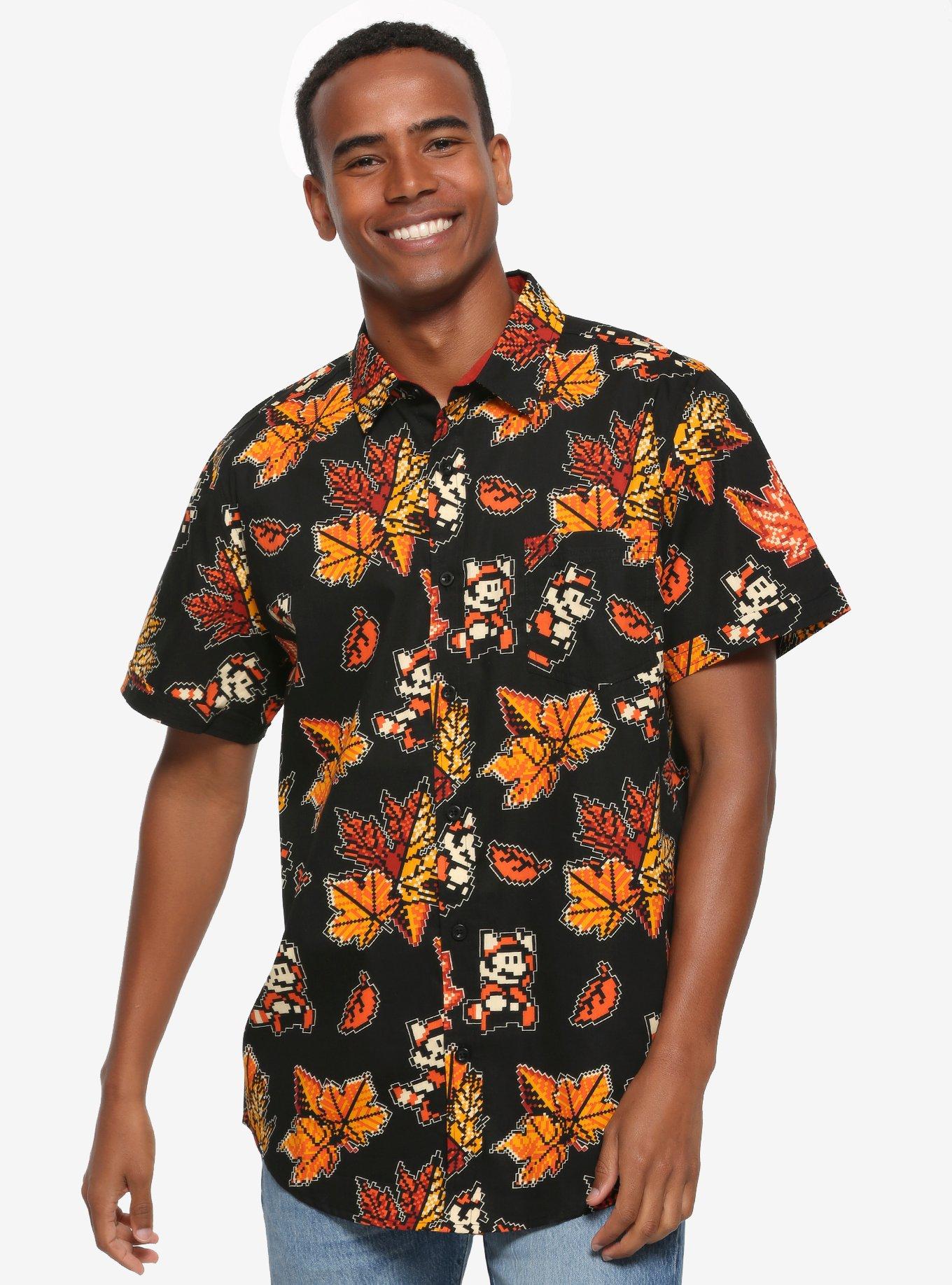 Nintendo Super Mario Bros. Raccoon Mario Leaf Woven Button-Up - BoxLunch Exclusive, BLACK, hi-res