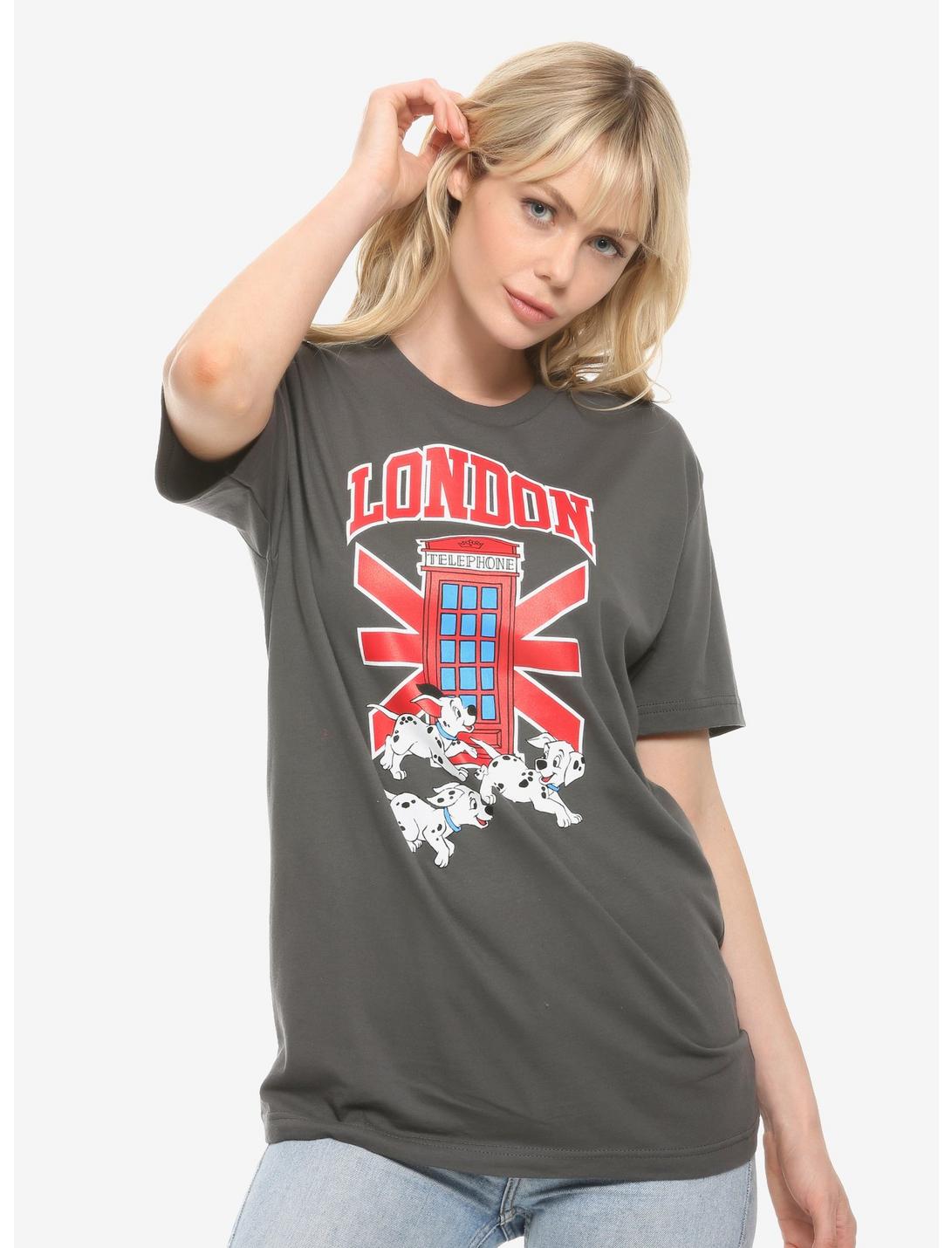 Disney 101 Dalmatians London Telephone Box Women's T-Shirt - BoxLunch Exclusive, GREY, hi-res
