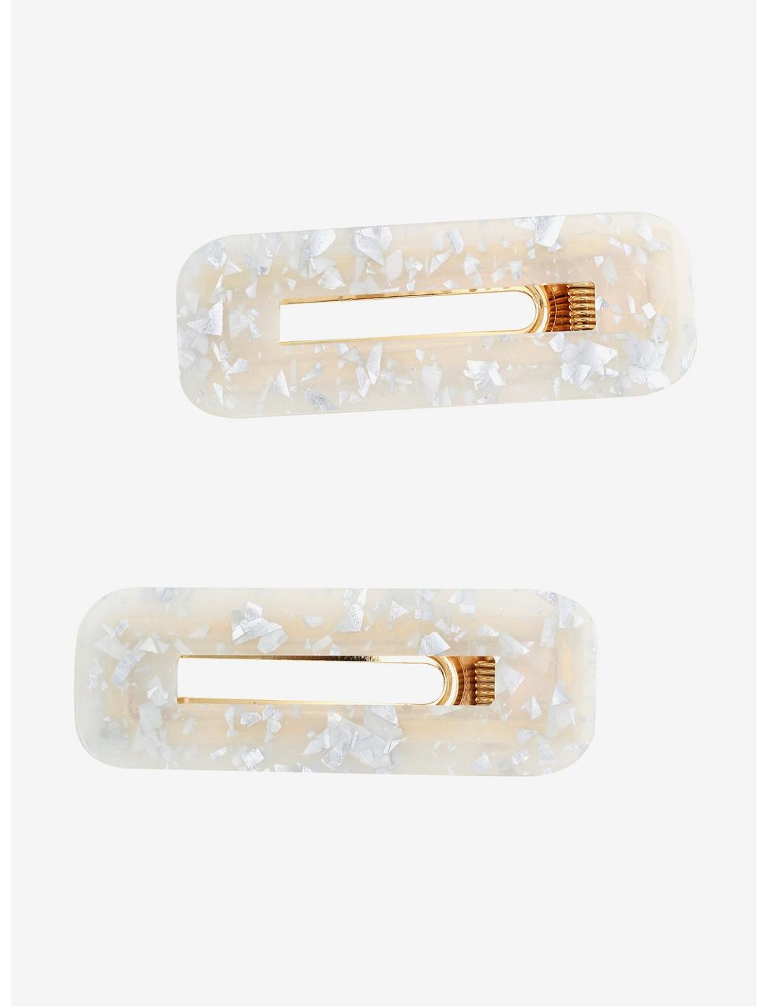 Ivory Glitter Rectangle Hair Clip Set, , hi-res
