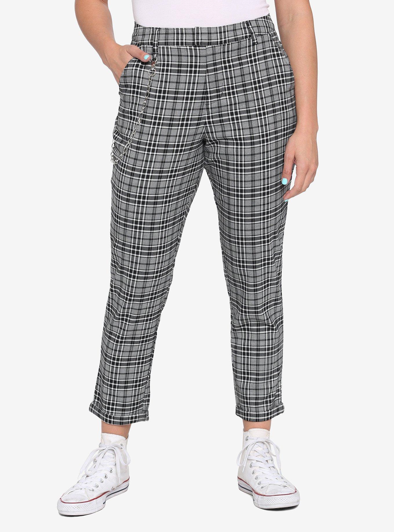 Grey Plaid Pants With Detachable Chain Hot Topic