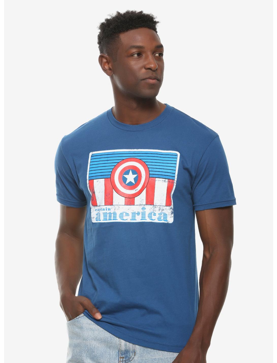 Marvel Captain America Rising Shield T-Shirt - BoxLunch Exclusive, BLUE, hi-res