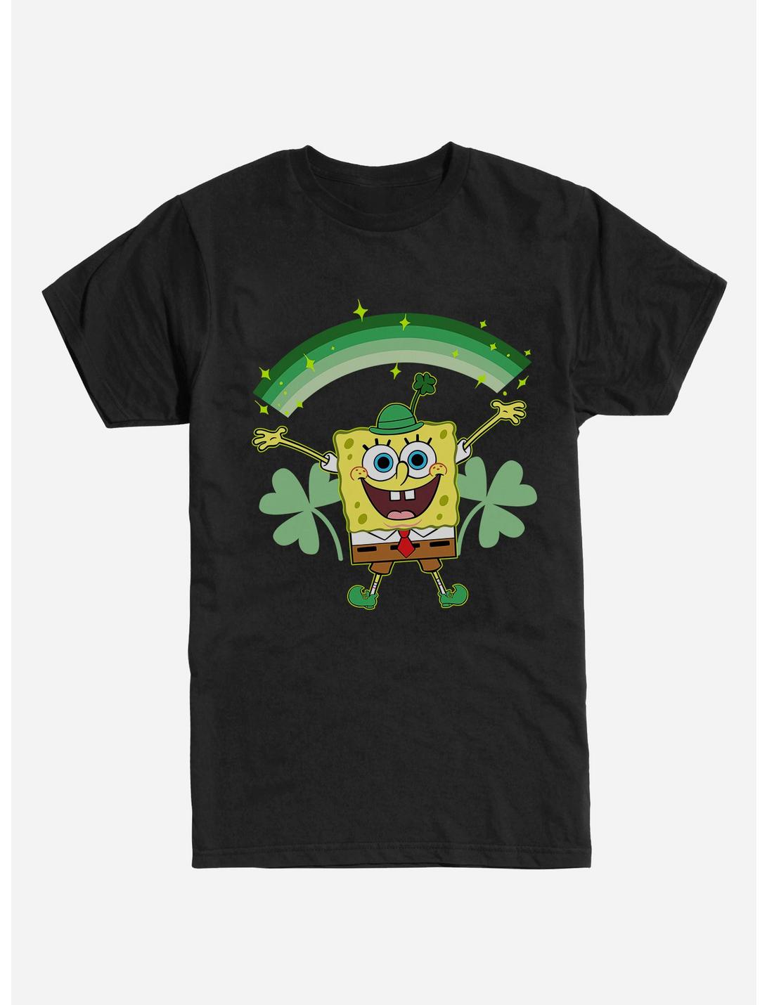SpongeBob SquarePants St. Patrick's Day Shamrocks Black T-Shirt, BLACK, hi-res