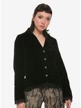 Black Velvet Laced Button-Up Girls Jacket, BLACK, hi-res