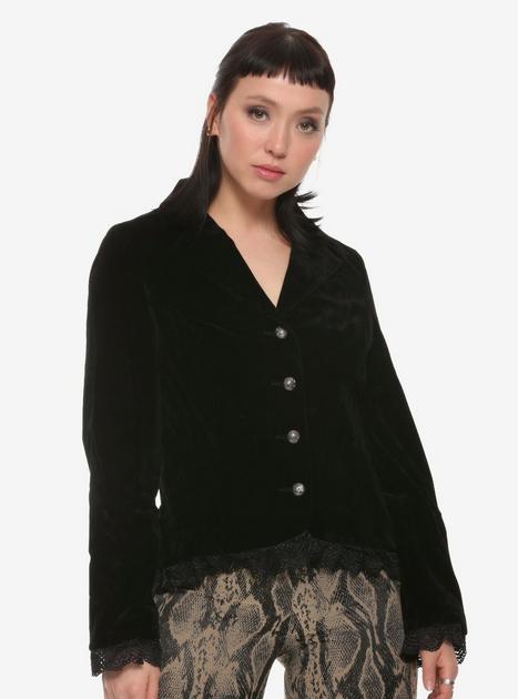 Black Velvet Laced Button-Up Girls Jacket | Hot Topic