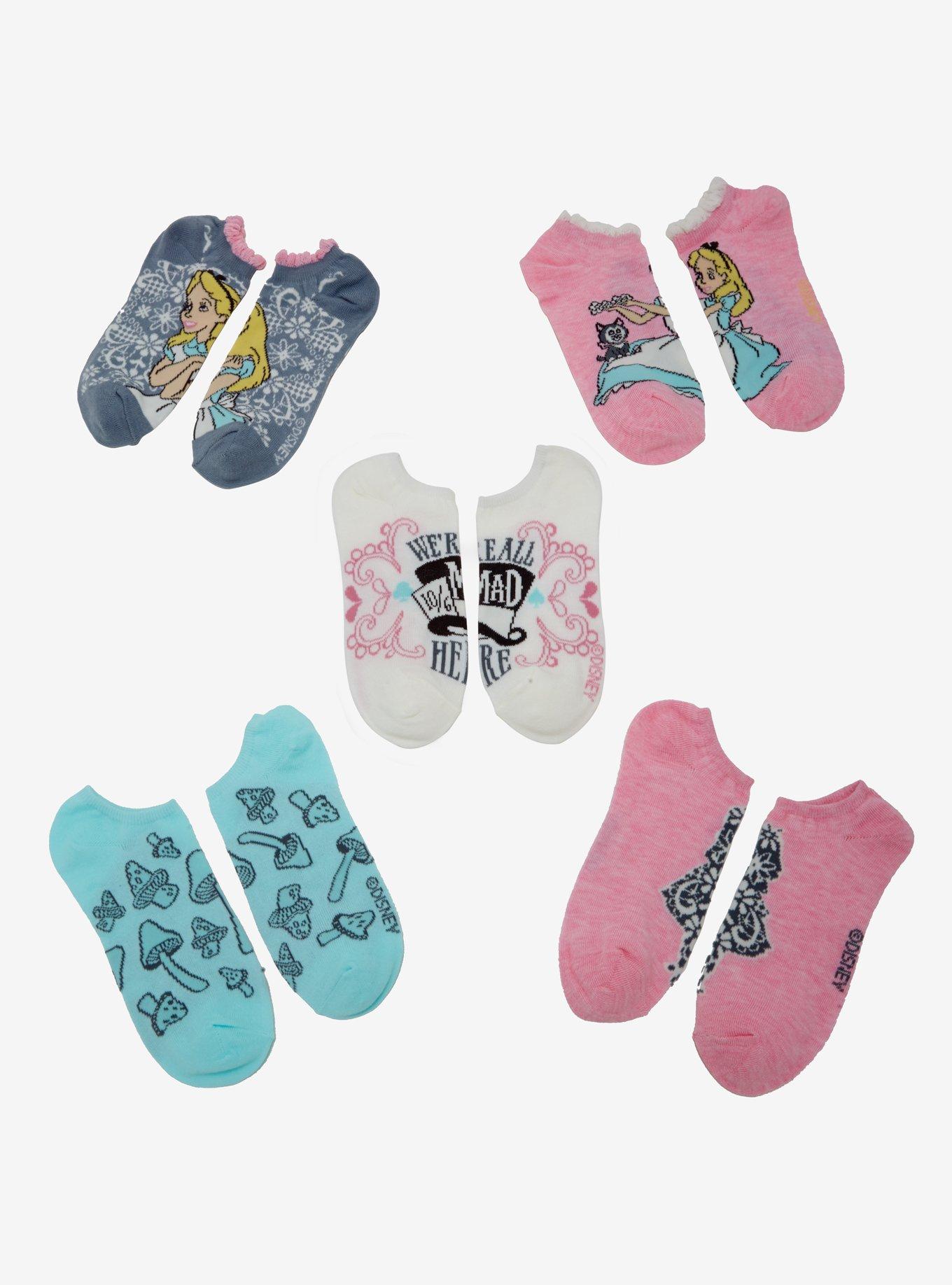 Disney Alice In Wonderland Pastel No-Show Socks 5 Pair, , hi-res
