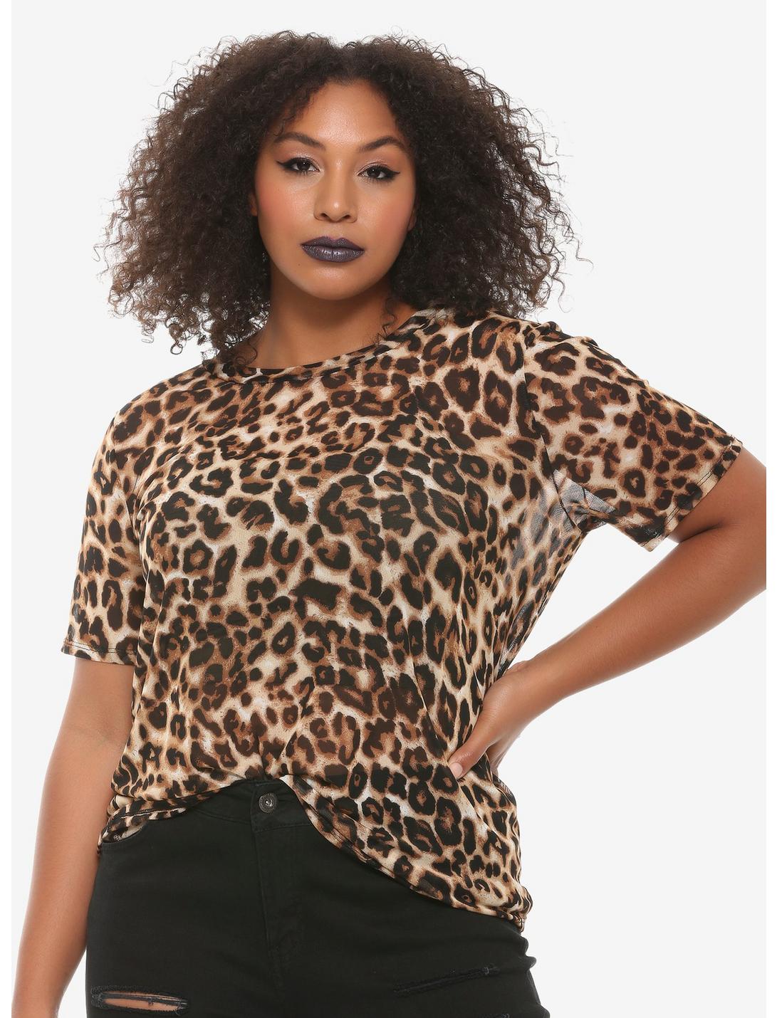 Cheetah Print Girls Mesh Top Plus Size, CHEETAH, hi-res