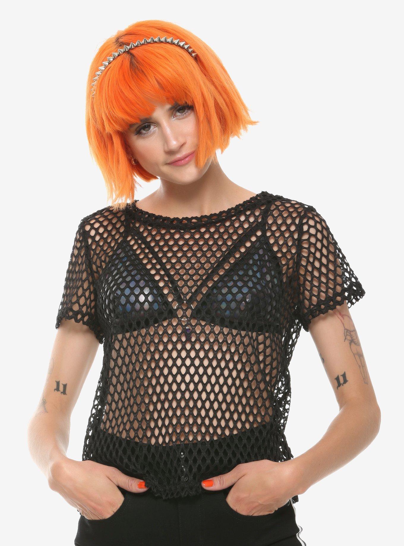 Black Fishnet Mesh Girls T-Shirt, BLACK, hi-res