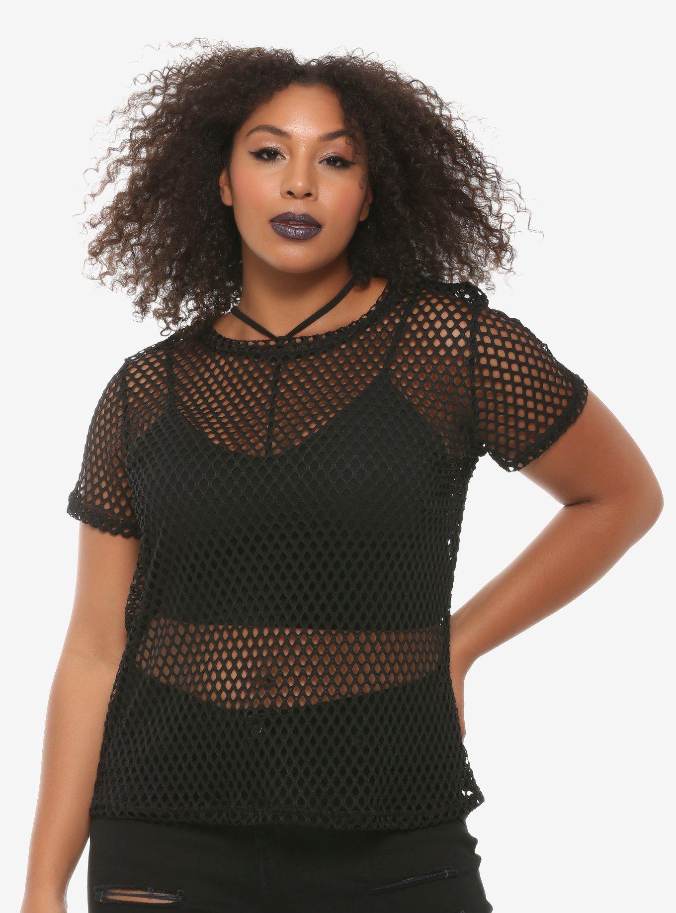 Black Fishnet Mesh Girls T-Shirt Plus Size | Hot Topic
