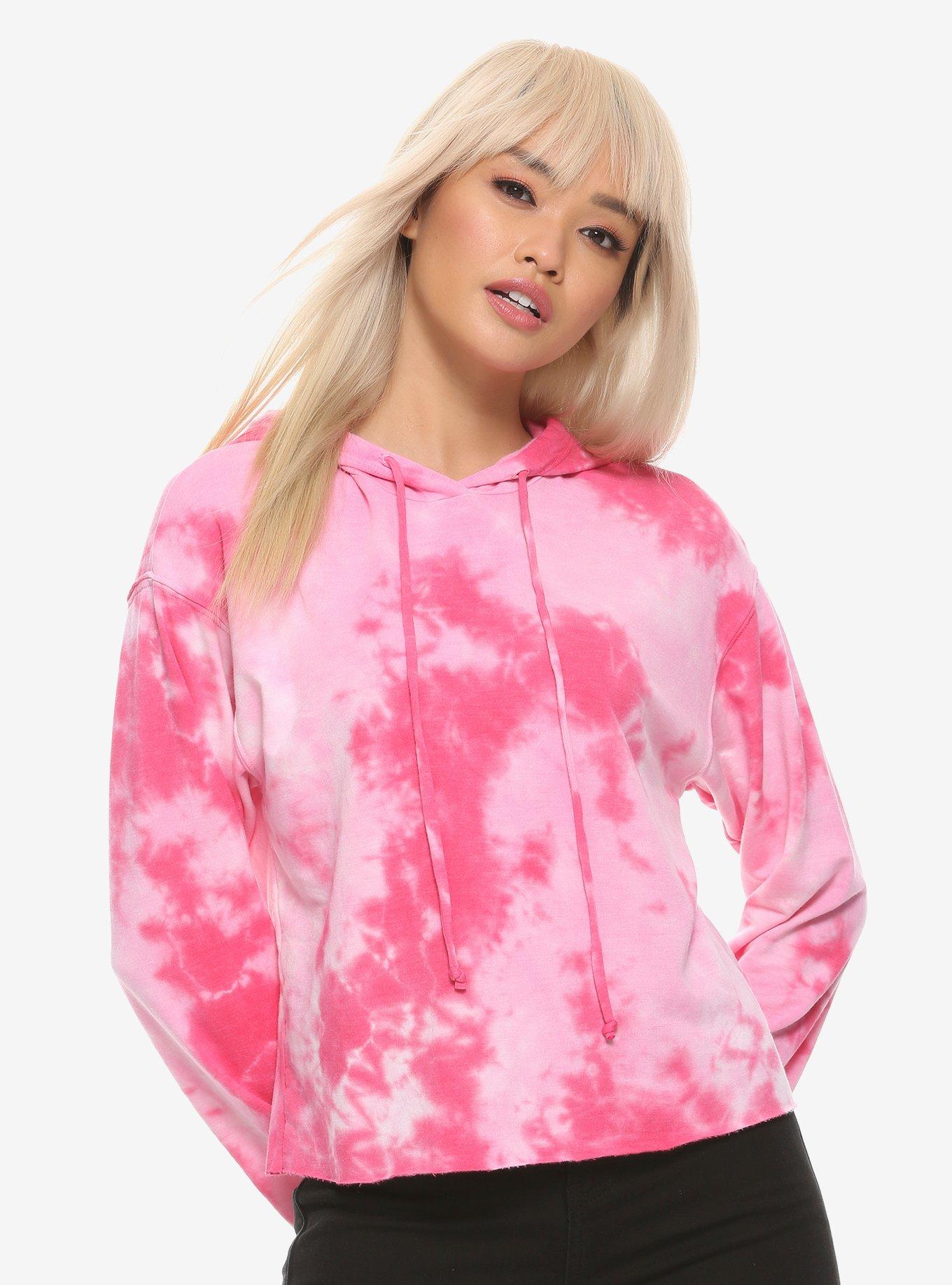 Raw Hem Tie-Dye Girls Pink Hoodie, TIE DYE, hi-res