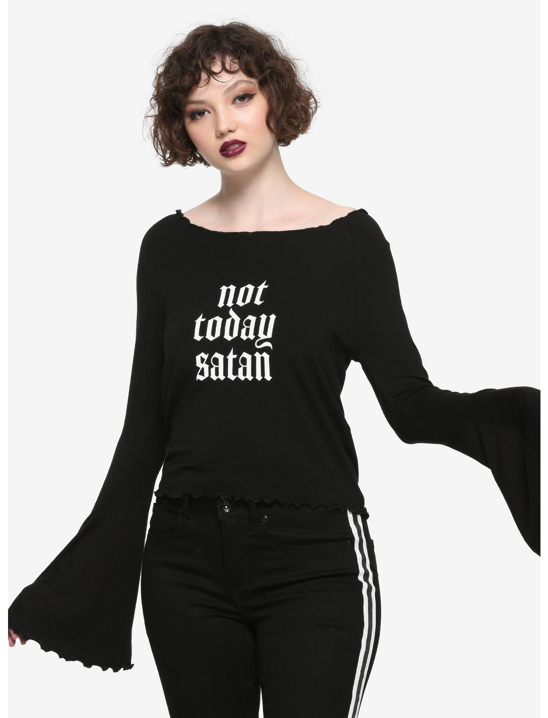 Not Today Satan Bell Sleeve Girls T-Shirt, BLACK, hi-res