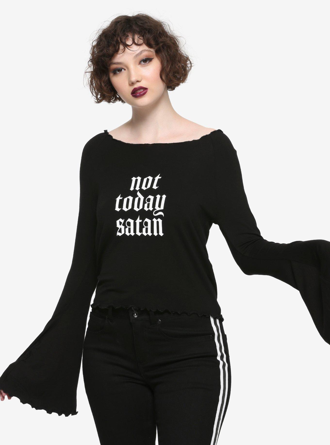 Not Today Satan Bell Sleeve Girls T-Shirt, BLACK, hi-res