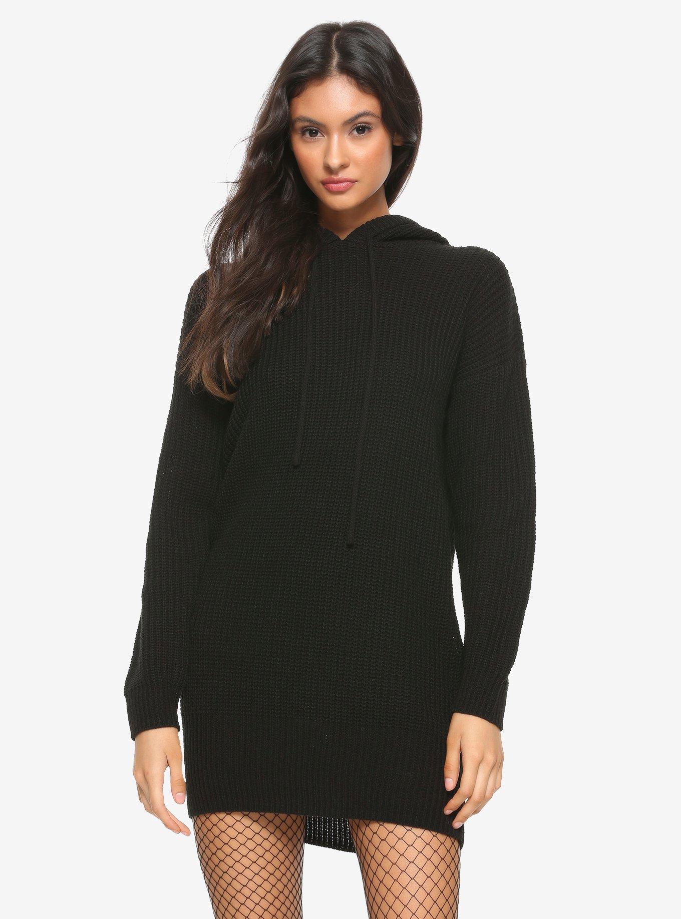 Black Hooded Sweater Dress