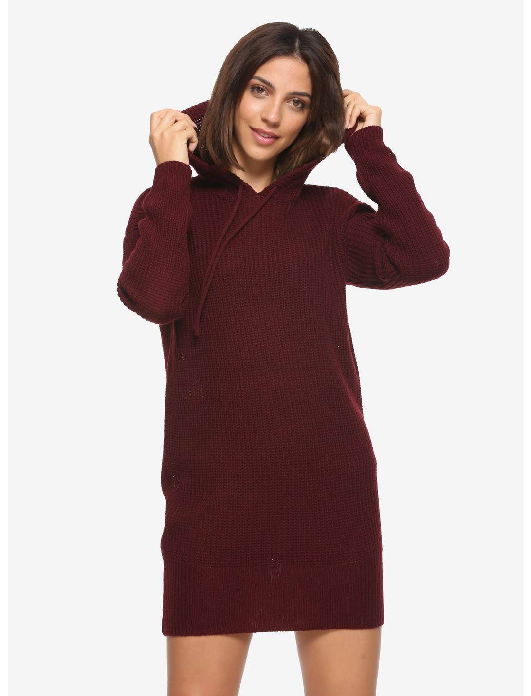 Merlot Hooded Sweater Dress, MERLOT, hi-res