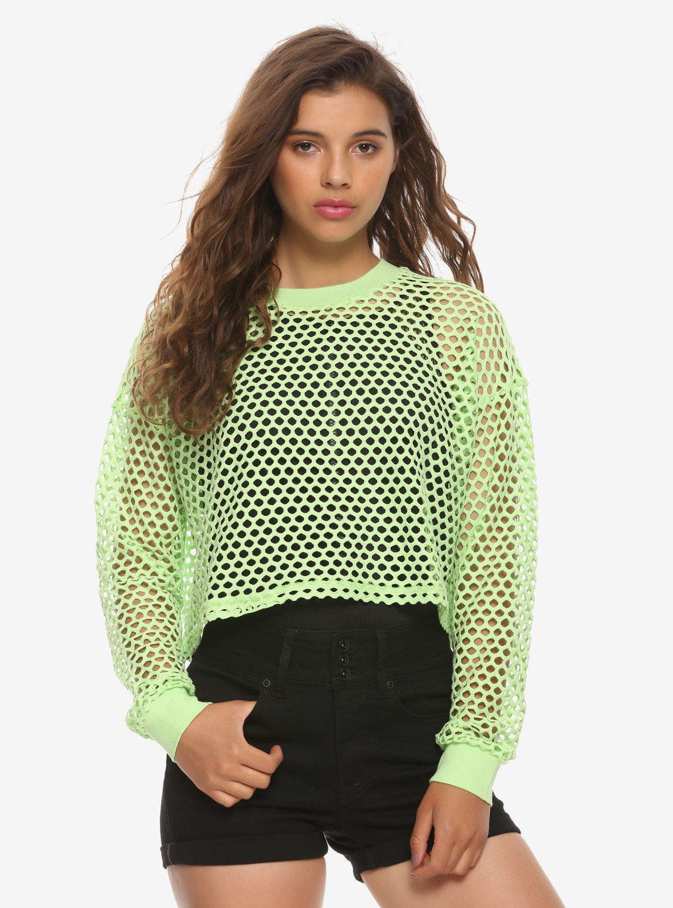 Neon Green Fishnet Mesh Girls Crop Top