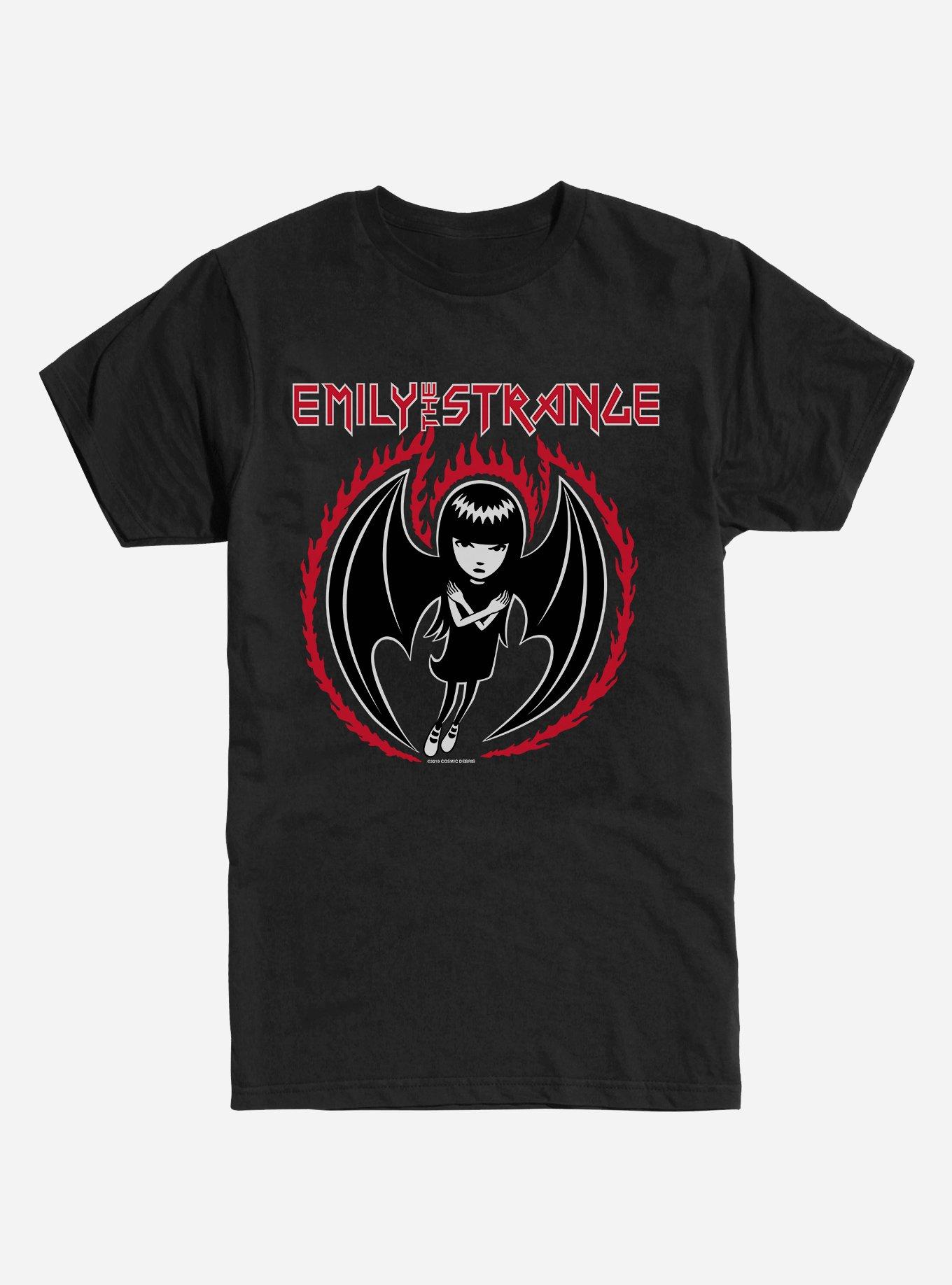 Emily The Strange Bat Wings Black T-Shirt, BLACK, hi-res