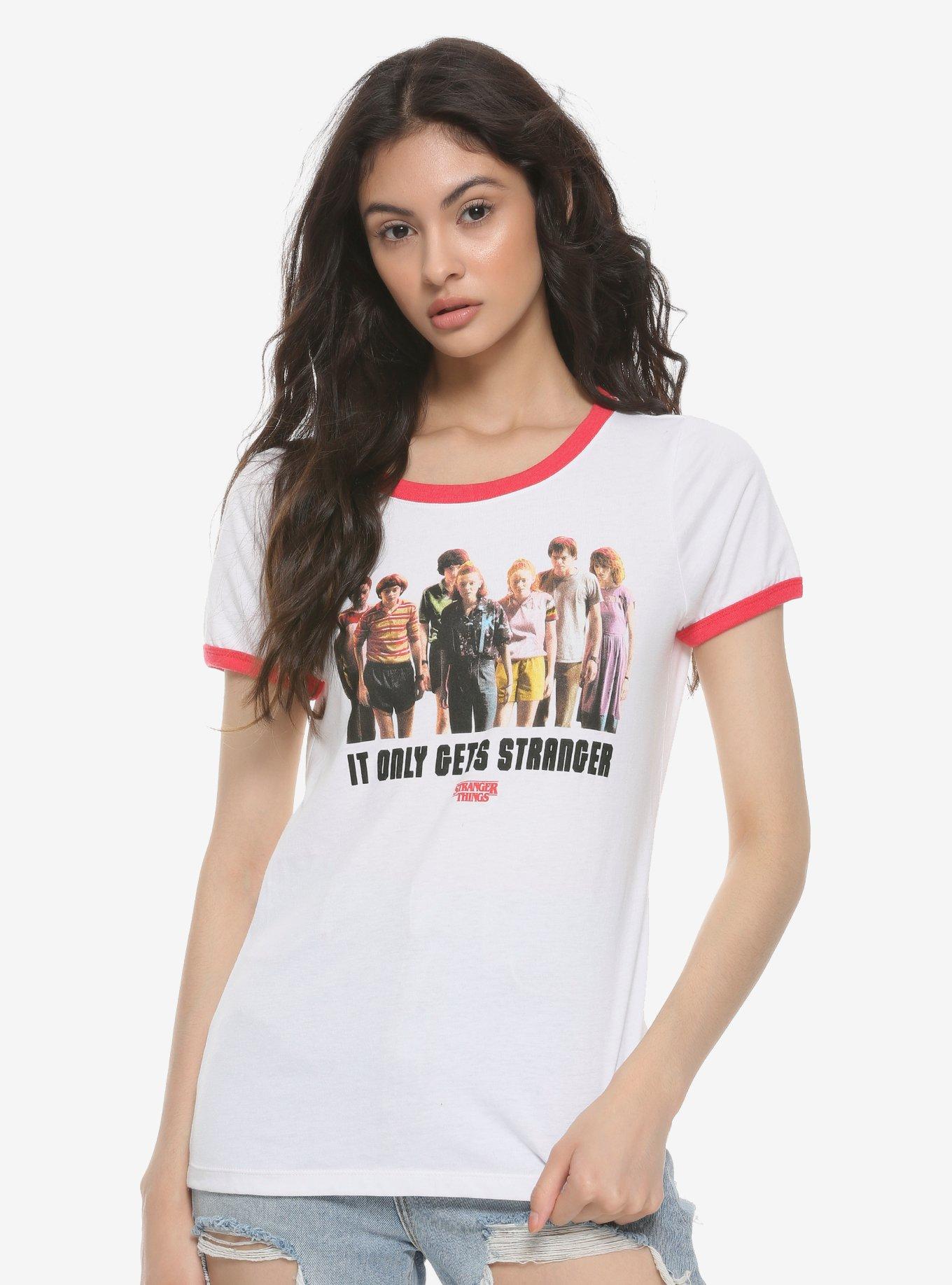 Stranger Things It Only Gets Stranger Group Girls Ringer T-Shirt, MULTI, hi-res