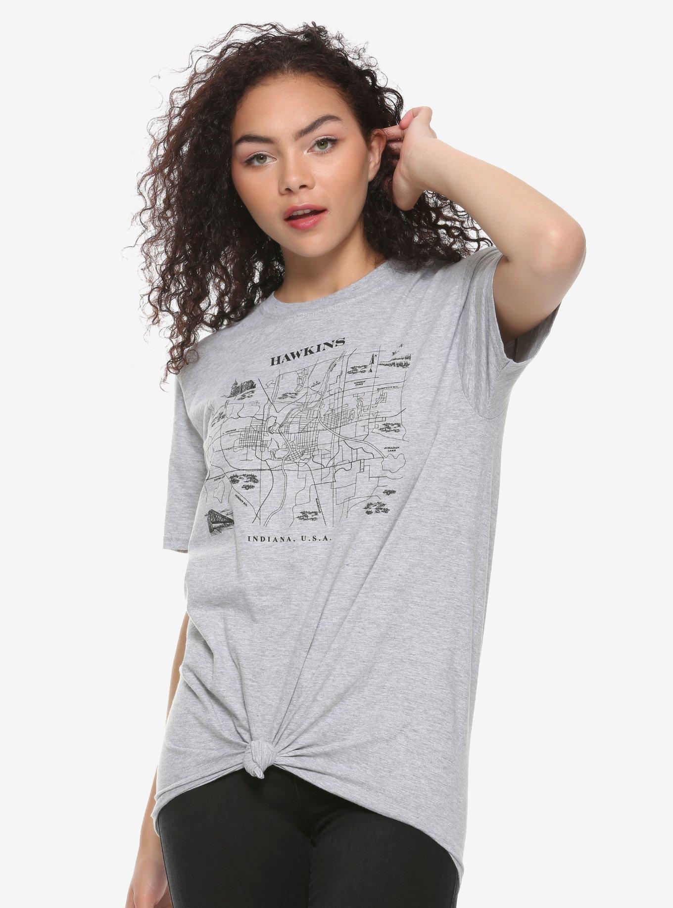 Stranger Things Hawkins Map Girls T-Shirt, BLACK, hi-res