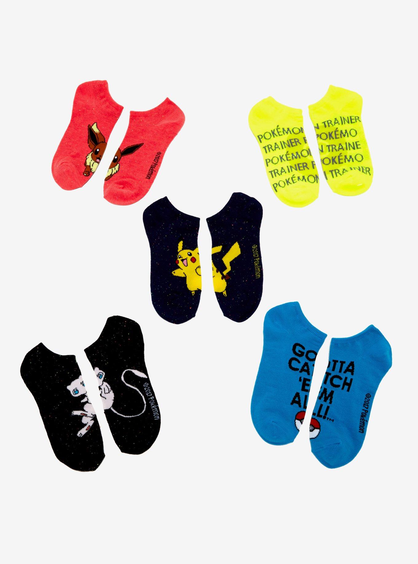 Pokemon Speckle Mew Pikachu Eevee No-Show Socks 5 Pair, , hi-res