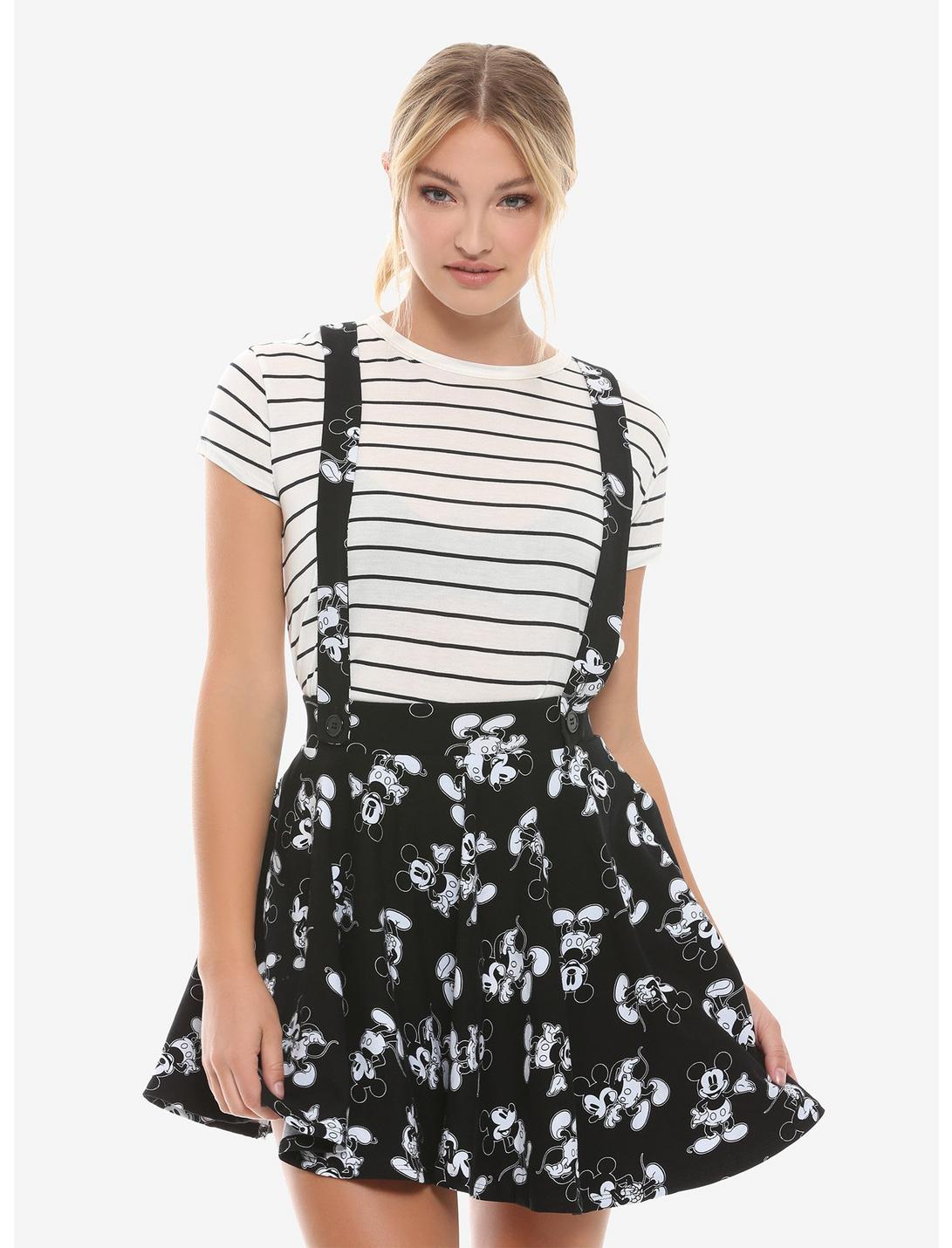 Disney Mickey Mouse Black & White Suspender Skirt, WHITE, hi-res